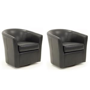 Pemberly Row Set of 2 19&quotH Faux Leather Swivel Club Chair in Black