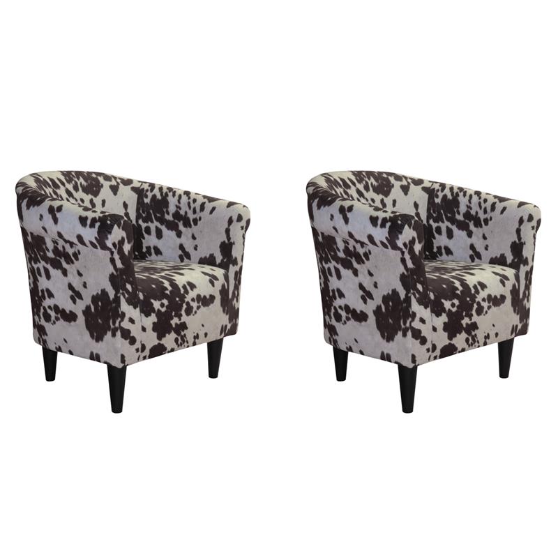 Pemberly Row Set of 2 Traditional Fabric & EPS Club Chair in Brown/White