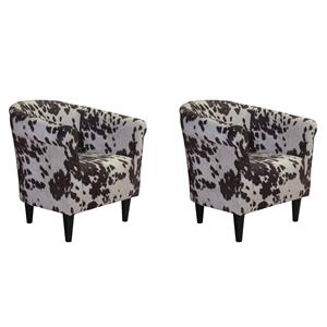 Pemberly Row Set of 2 Traditional Fabric & EPS Club Chair in Brown/White