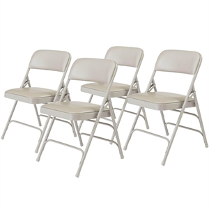 Pemberly Row 129.5&quot Premium Vinyl Folding Chair in Warm Gray (Set of 4)
