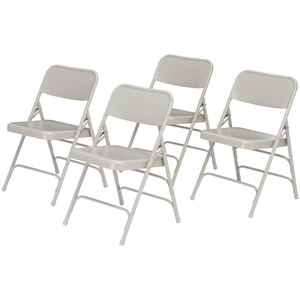 Pemberly Row 29.5&quot Modern Metal Double Hinge Folding Chair in Gray (Set of 4)