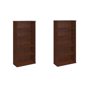 Pemberly Row Set of 2 Engineered Wood 36W 5-Shelf Bookcase in Hansen Cherry
