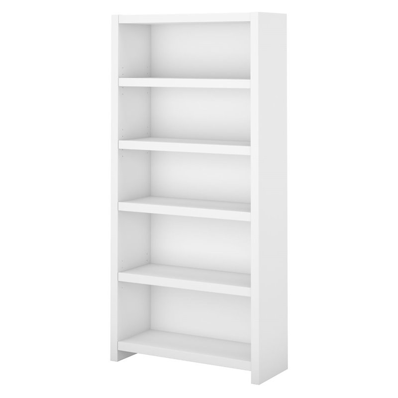 Pemberly Row Set of 2 Contemporary 5-Shelf Bookcases in Pure White