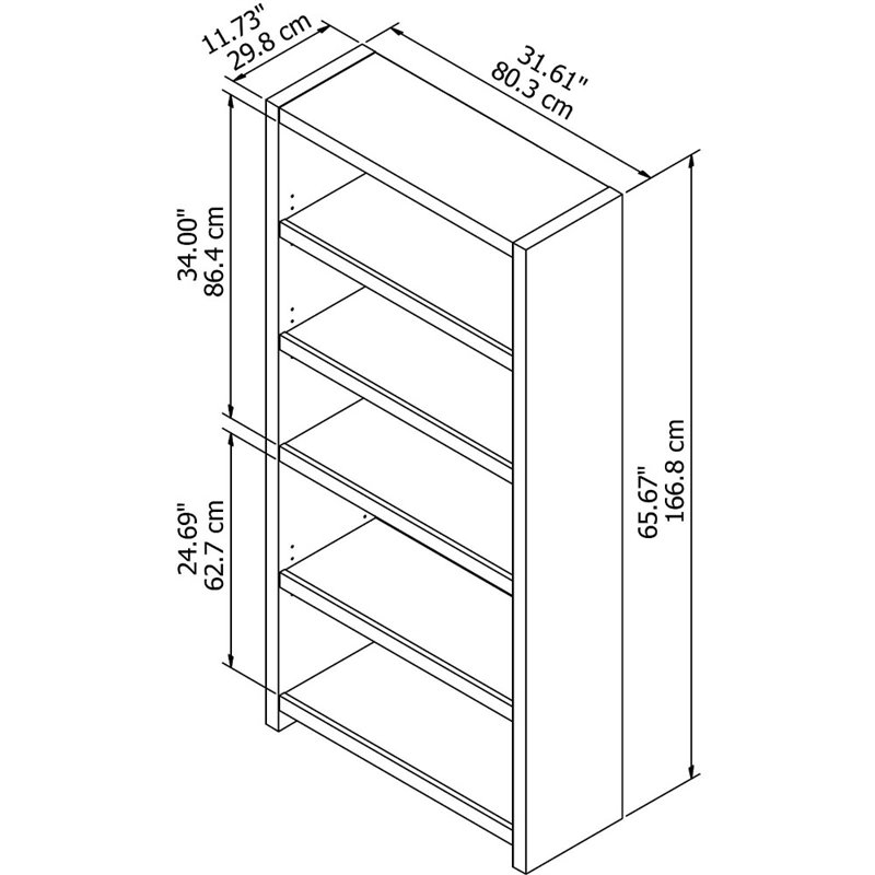 Pemberly Row Set of 2 Contemporary 5-Shelf Bookcases in Pure White