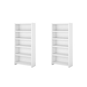 Pemberly Row Set of 2 Contemporary 5-Shelf Bookcases in Pure White