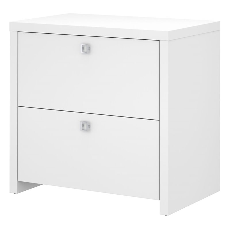 Pemberly Row Set of 2 Bow Front L-Shaped Desk & Lateral File Cabinet in White