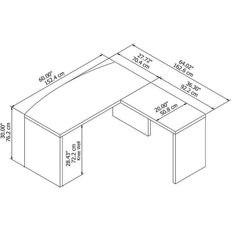 Pemberly Row Set of 2 L-Shaped Bow Front Desk & Lateral File Cabinet in White