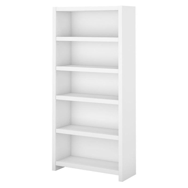 Pemberly Row Set of 2 60W Bow Front Desk & 5-Shelf Bookcase in Pure White