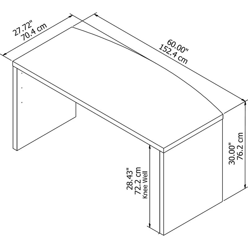 Pemberly Row Set of 2 60W Bow Front Desk & 5-Shelf Bookcase in Pure White