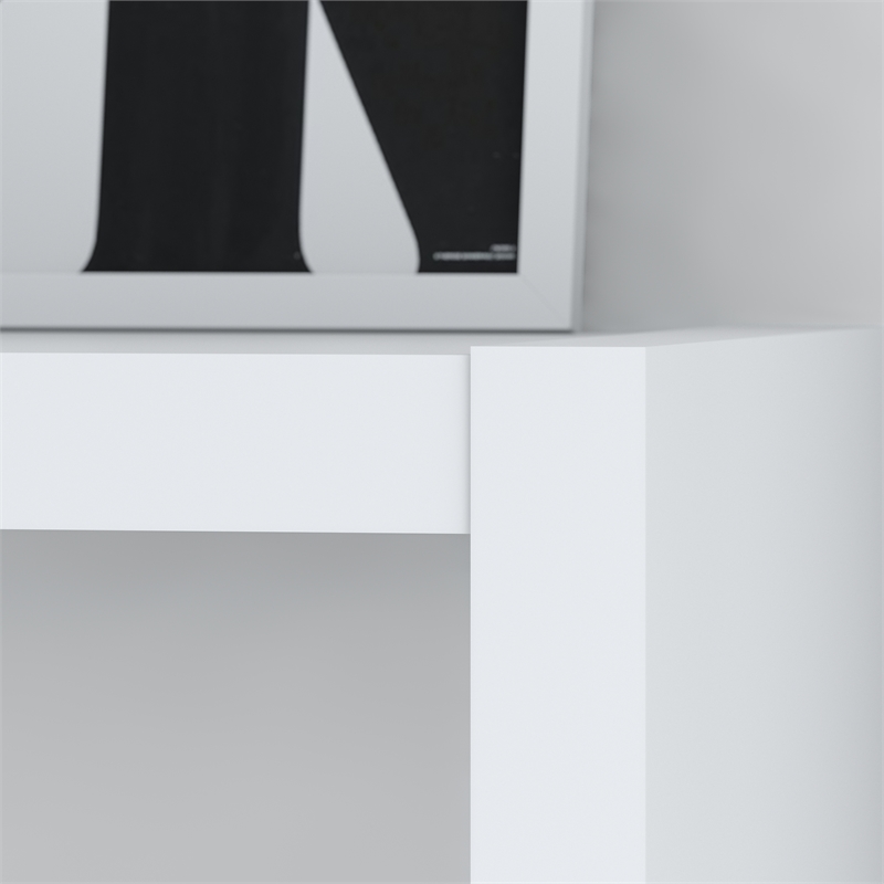 Pemberly Row Set of 2 Bow Front L-Shaped Desk & 5-Shelf Bookcase in Pure White