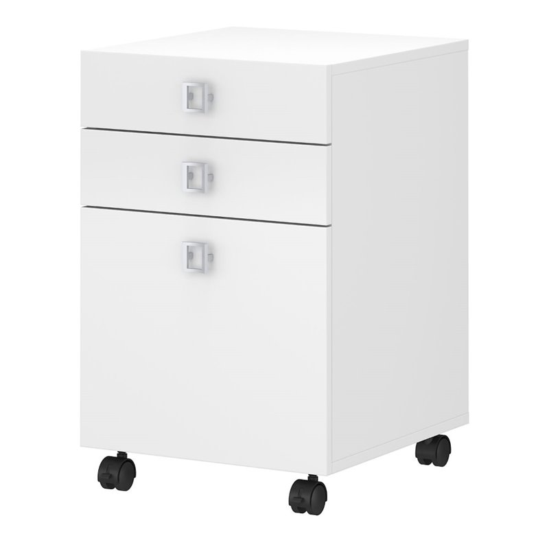 Pemberly Row Set of 2 60W Bow Front Desk & Mobile File Cabinet in Pure White