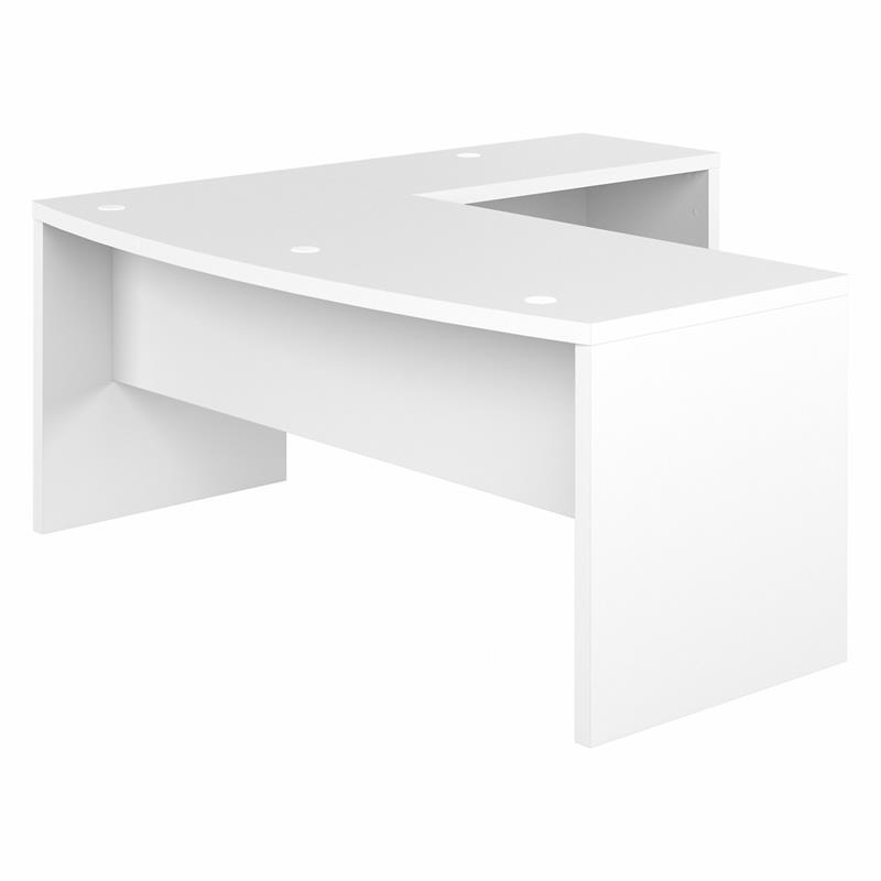 Pemberly Row Set of 2 Bow Front L-Shape Desk & Mobile File Cabinet in Pure White