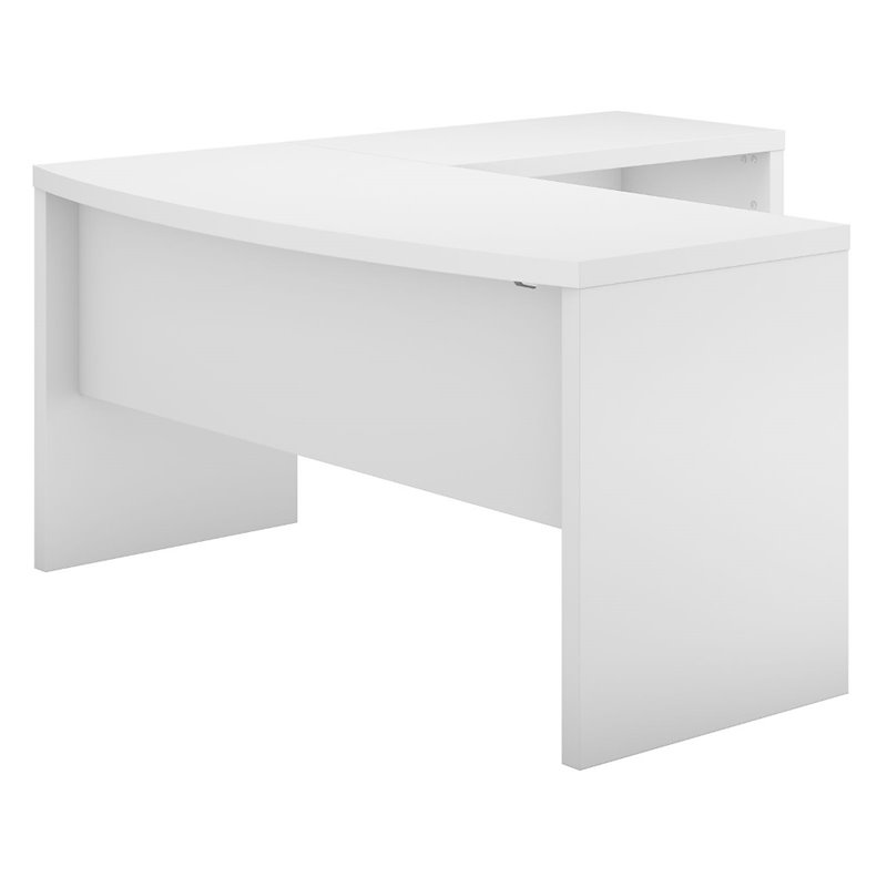 Pemberly Row Set of 2 L-Shape Bow Front Desk & Mobile File Cabinet in Pure White