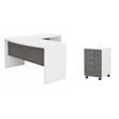 Pemberly Row Set of 2 L-Shaped Bow Front Desk & Mobile File Cabinet - White/Gray