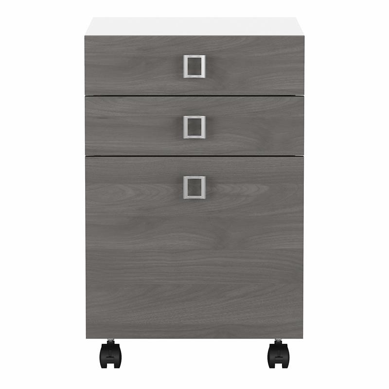 Pemberly Row Set of 2 60W Credenza Desk & Mobile File Cabinet in White & Gray