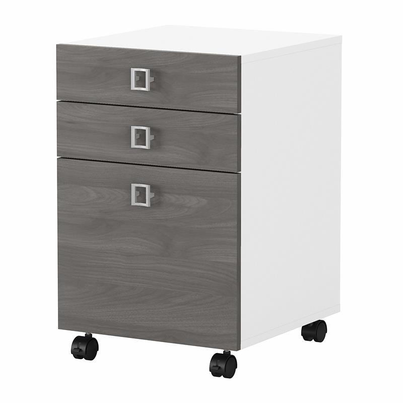 Pemberly Row Set of 2 L-Shaped Desk & Mobile File Cabinet in White & Gray