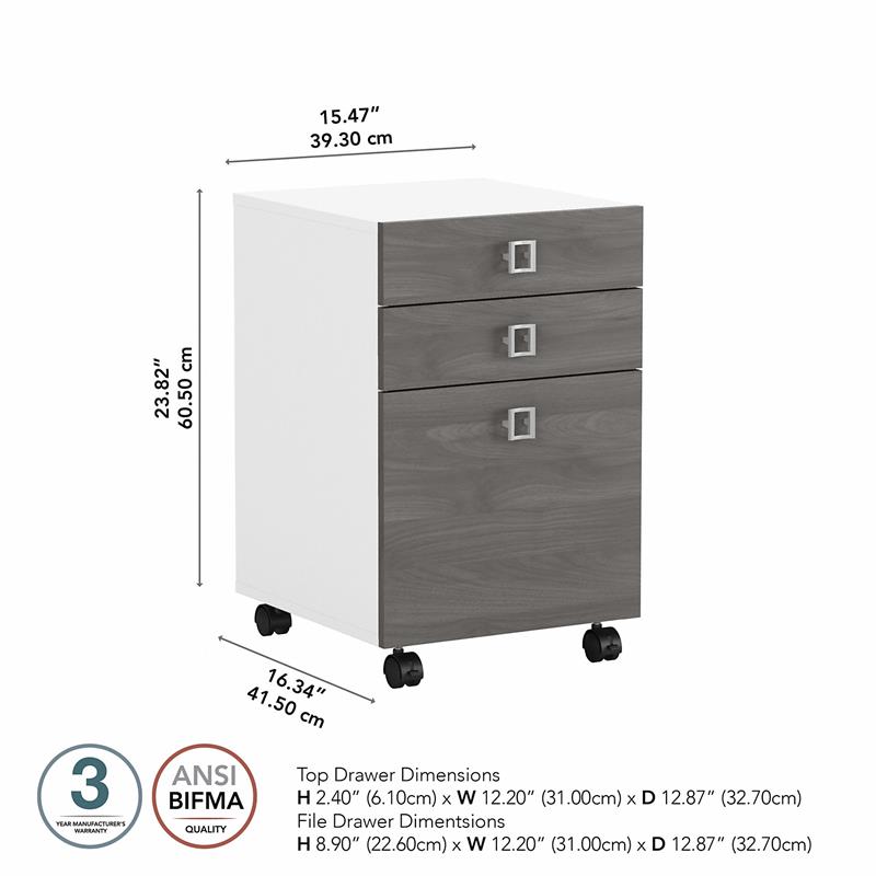 Pemberly Row Set of 2 L-Shaped Desk & Mobile File Cabinet in White & Gray