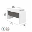 Pemberly Row Set of 2 L-Shaped Bow Front Desk & 5-Shelf Bookcase in White & Gray