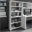 Pemberly Row Set of 2 L-Shaped Bow Front Desk & 5-Shelf Bookcase in White & Gray