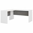 Pemberly Row Set of 2 L-Shaped Desk & 5-Shelf Bookcase in White & Gray