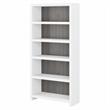 Pemberly Row Set of 2 L-Shaped Desk & 5-Shelf Bookcase in White & Gray
