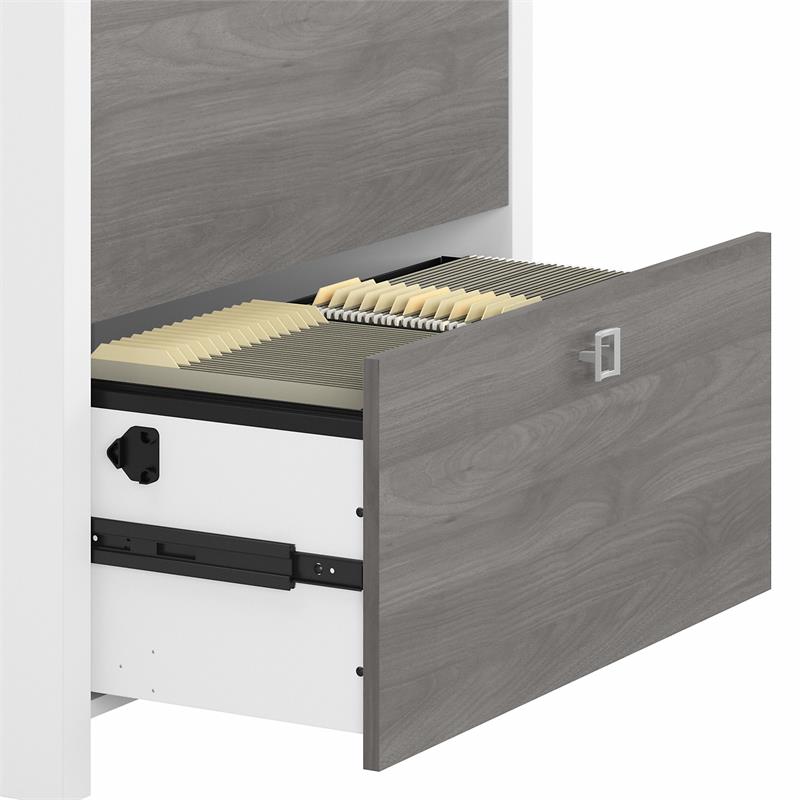 Pemberly Row Set of 2 L-Shape Bow Front Desk & Lateral File Cabinet - White/Gray