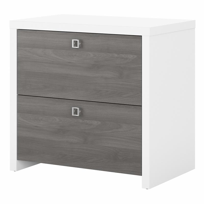 Pemberly Row Set of 2 L-Shape Bow Front Desk & Lateral File Cabinet - White/Gray