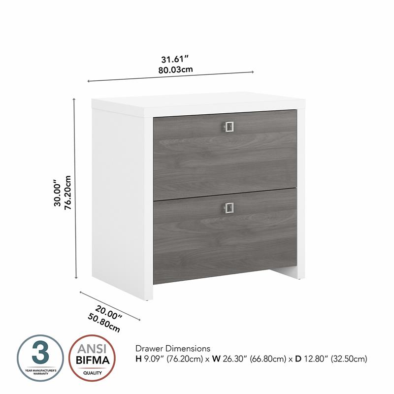 Pemberly Row Set of 2 L-Shape Bow Front Desk & Lateral File Cabinet - White/Gray
