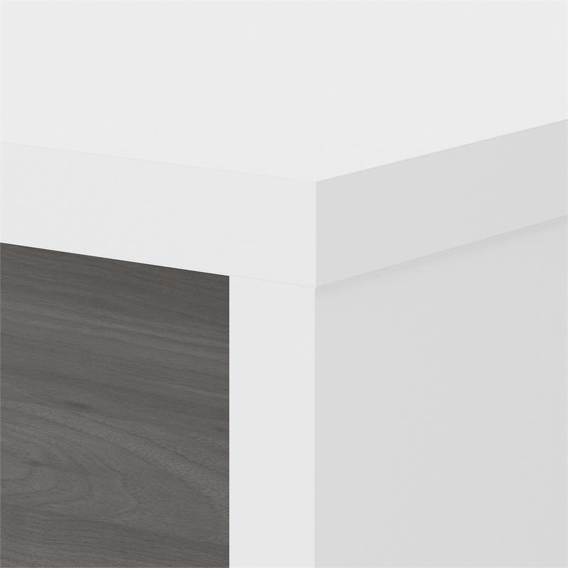 Pemberly Row Set of 2 L-Shape Bow Front Desk & Lateral File Cabinet - White/Gray