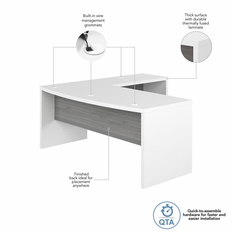 Pemberly Row Set of 2 Bow Front L-Shape Desk & Lateral File Cabinet - White/Gray