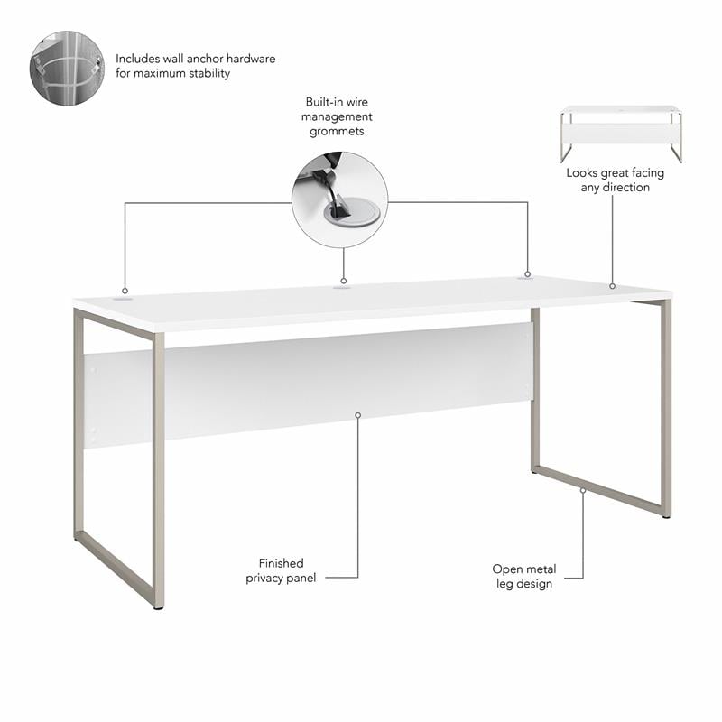Pemberly Row Set of 2 Low Storage Cabinet & Computer Table Desk in White