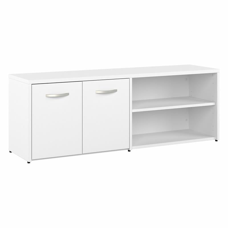 Pemberly Row Set of 2 Low Storage Cabinet & Computer Table Desk in White