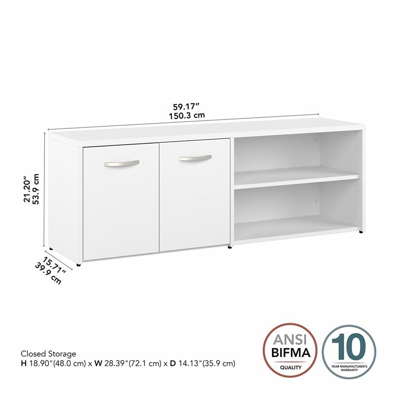 Pemberly Row Set of 2 Low Storage Cabinet & Computer Table Desk in White