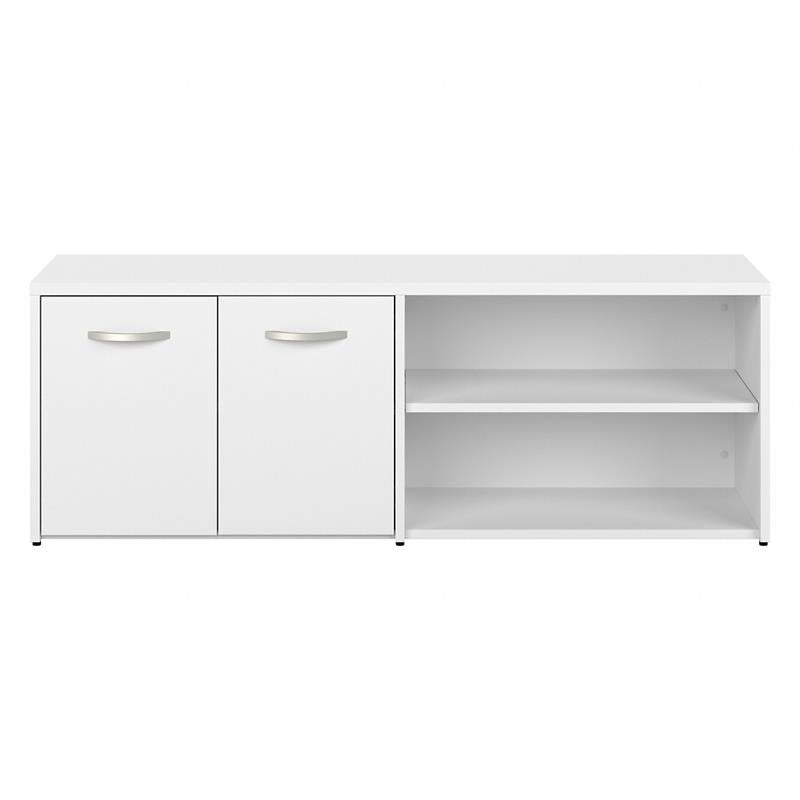Pemberly Row Set of 2 Low Storage Cabinet & Computer Table Desk in White