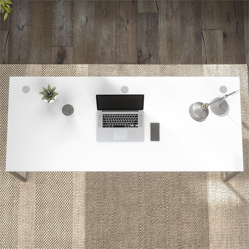 Pemberly Row Set of 2 Tall 5-Shelf Bookcase & Computer Table Desk in White