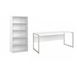 Pemberly Row Set of 2 Tall 5-Shelf Bookcase & Computer Table Desk in White