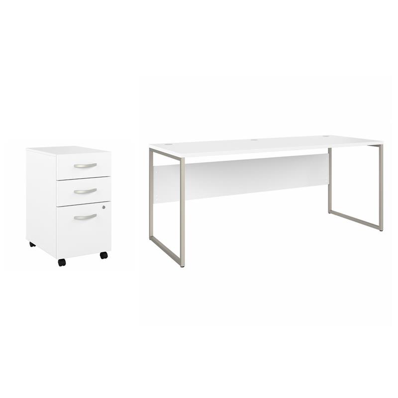 Pemberly Row Set of 2 Mobile File Cabinet & Computer Table Desk in White