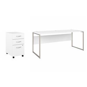 Pemberly Row Set of 2 Mobile File Cabinet & Computer Table Desk in White