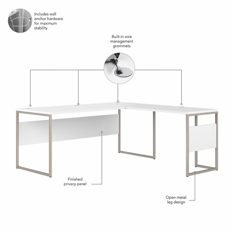 Pemberly Row Set of 2 Low Storage Cabinet & L-Shaped Table Desk in White