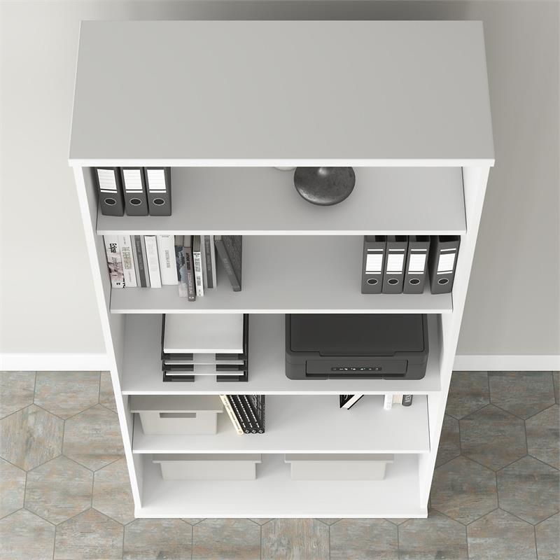 Pemberly Row Set of 2 Tall 5-Shelf Bookcase & L-Shaped Table Desk in White