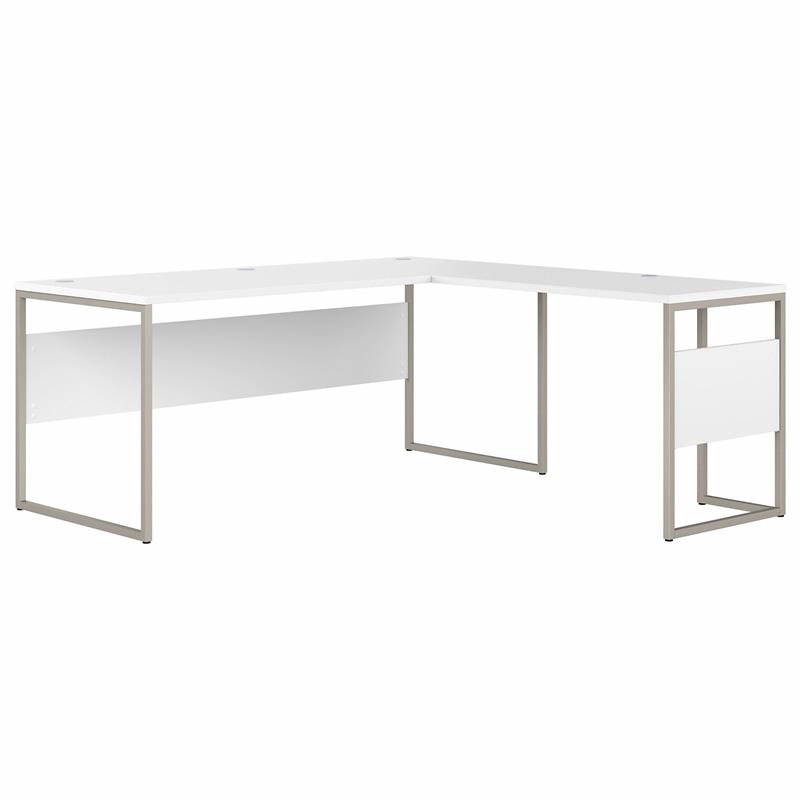 Pemberly Row Set of 2 Tall 5-Shelf Bookcase & L-Shaped Table Desk in White