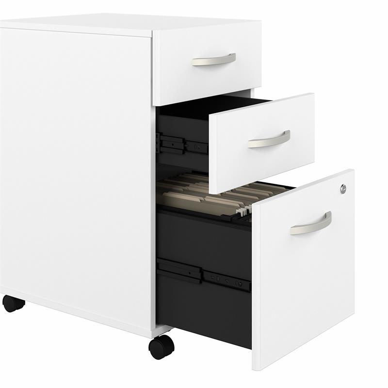 Pemberly Row Set of 2 Mobile File Cabinet & L-Shaped Table Desk in White