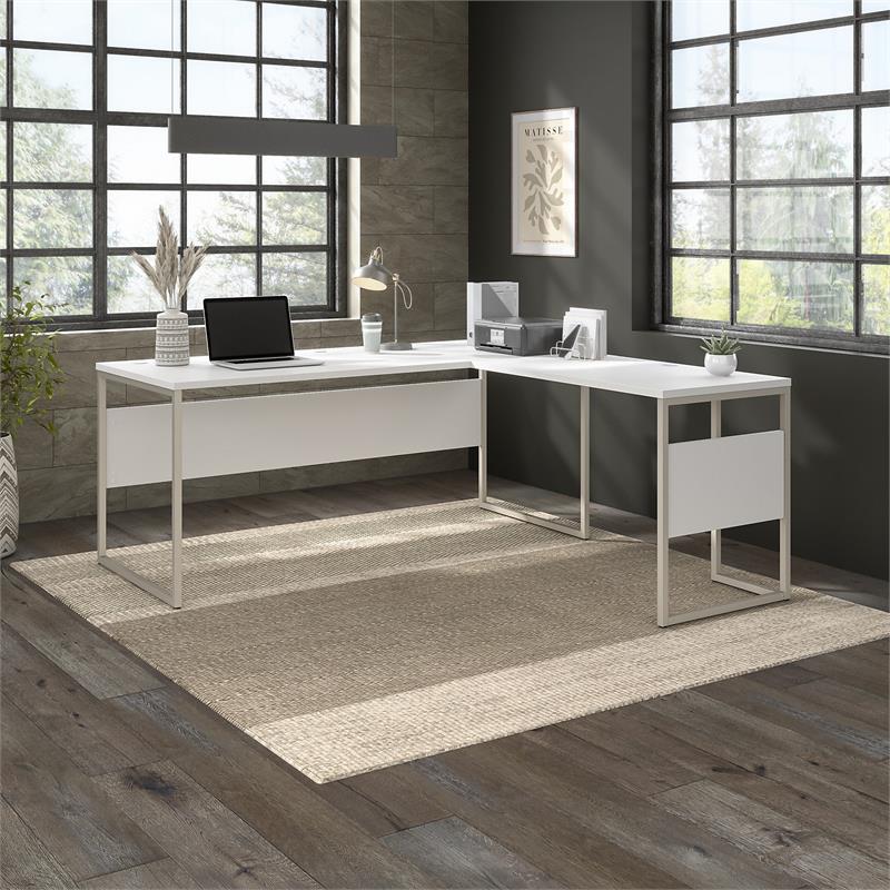 Pemberly Row Set of 2 Mobile File Cabinet & L-Shaped Table Desk in White
