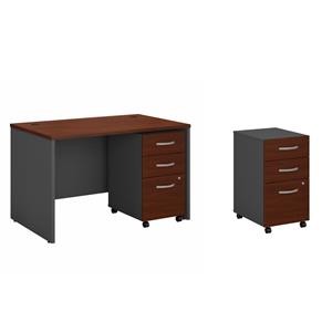 Pemberly Row Set of 2 48W Office Desk & Mobile File Cabinet in Hansen Cherry