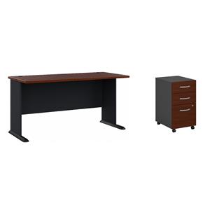 Pemberly Row Set of 2 60W Office Desk & Mobile File Cabinet in Hansen Cherry