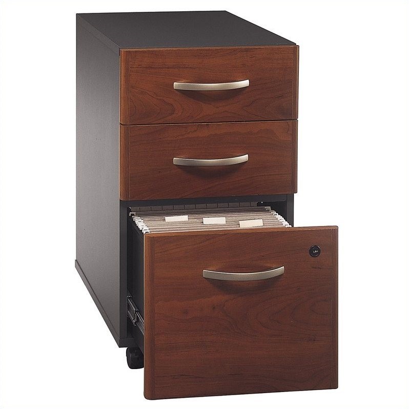 Pemberly Row Set of 2 60W Credenza Desk & Mobile File Cabinet in Hansen Cherry
