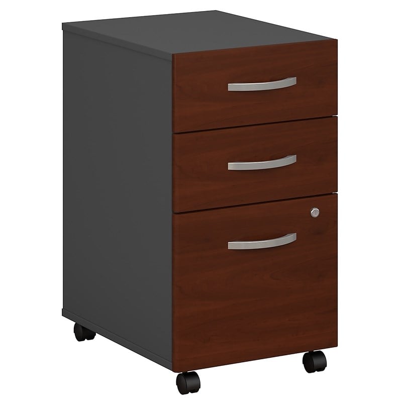 Pemberly Row Set of 2 66W L-Shaped Desk & Mobile File Cabinet in Hansen Cherry
