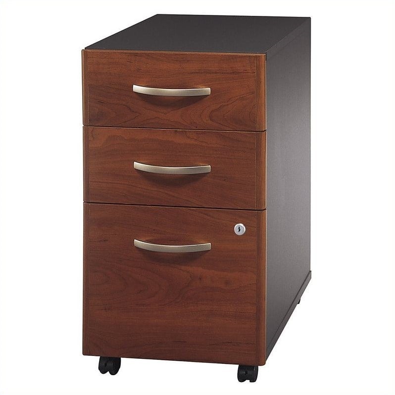 Pemberly Row Set of 2 66W L-Shaped Desk & Mobile File Cabinet in Hansen Cherry