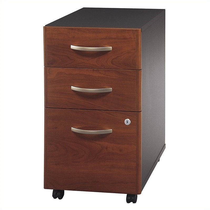 Pemberly Row Set of 2 Wood L-Shaped Desk & Mobile File Cabinet in Hansen Cherry