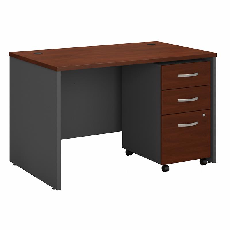 Pemberly Row Set of 2 48W Office Desk & 5-Shelf Bookcase in Hansen Cherry